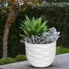 LuxenHome White MgO 15.2-Inch H Waves Design Round Planter
