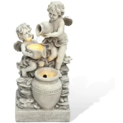 LuxenHome 30” Gray Resin Cherub Angels Outdoor Water Fountain With LED Lights, Garden Fountain Decor For Yard -LuxenHome GUEST 1772881c 430d 49ac b590 8f346fd9ea90