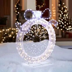 LuxenHome 3Ft Lighted Ornament & Snowflake Wreath, Silver & White Outdoor Christmas Decoration -LuxenHome GUEST 183bcccb ee3f 49b7 a8e1 290f6628da9b