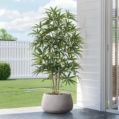 LuxenHome Rustic Indoor/Outdoor Planter – Round MgO Pot With Ribbed Texture 3 LuxenHome Rustic Indoor/Outdoor Planter – Round MgO Pot With Ribbed Texture - Image 3