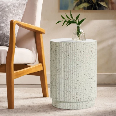 LuxenHome Outdoor Side Table, 17" Ivory White Cement Round Patio End Table,Outdoor Coffee Table For Garden Poolside,Accent Side Table 1 LuxenHome Outdoor Side Table, 17" Ivory White Cement Round Patio End Table,Outdoor Coffee Table For Garden Poolside,Accent Side Table