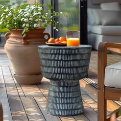 LuxenHome Outdoor Side Table, 15" Black Round Spiral Pattern End Table, Accent Side Table For Outdoor And Indoor,Coffee Tables For Patio -LuxenHome GUEST 19e8ca0f 9eaf 4a5d a20b 211533ee9233