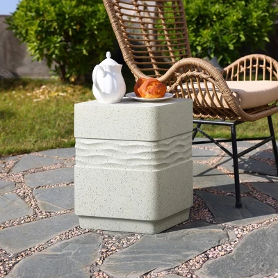 LuxenHome Outdoor Side Table, 18" Off White With Speckled Gray Square Cement Patio Table, End Table For Garden, Outdoor Coffee Table Off-White 1 LuxenHome Outdoor Side Table, 18" Off White With Speckled Gray Square Cement Patio Table, End Table For Garden, Outdoor Coffee Table Off-White