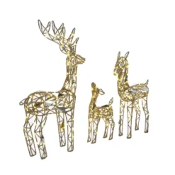 LuxenHome 3-Piece Gold Glitter Deer Family Outdoor Holiday Decoration With Lights Brown -LuxenHome GUEST 1aadb500 0ce0 43ff 957d a63bebcff0e6