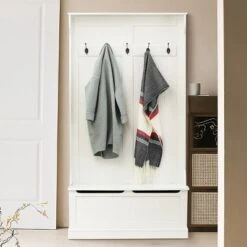 LuxenHome White MDF Hall Tree With Storage Bench
