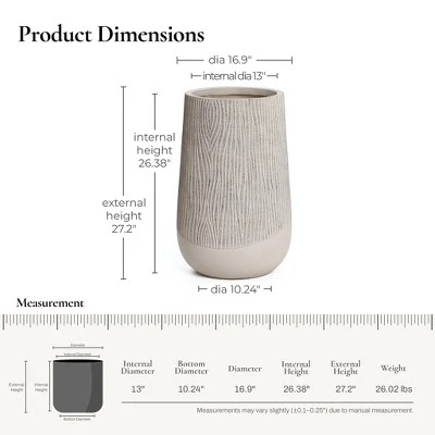 LuxenHome 27" H Concrete Tall Planter Large Outdoor Indoor Decorative Plant Pot Distressed Wood Pattern Planter Pot For Home Garden Patio Brown 2 LuxenHome 27" H Concrete Tall Planter Large Outdoor Indoor Decorative Plant Pot Distressed Wood Pattern Planter Pot For Home Garden Patio Brown - Image 2