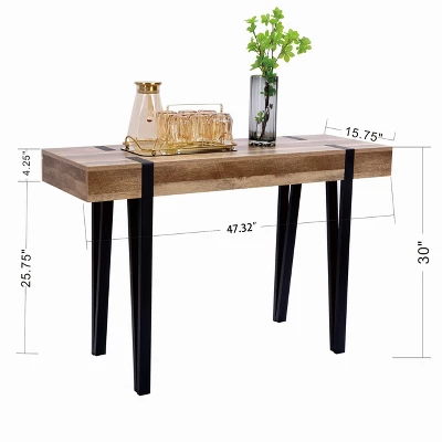 LuxenHome Oak Finish MDF Wood Black Metal Console & Entry Table 7 LuxenHome Oak Finish MDF Wood Black Metal Console & Entry Table - Image 7