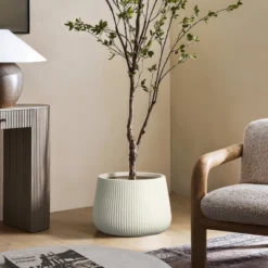 LuxenHome 15.5" Dia Round Concrete Planter Large Indoor Outdoor Plant Pot With Drainage Hole And Plug Modern Off-White Ripped Flower Pot -LuxenHome GUEST 1ce8902e 1f36 4a10 ba3c 815ed35b0732