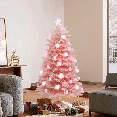 LuxenHome 5Ft Pink Cherry Blossom Christmas Tree With Fiber Optic Lights & Snowman Star Topper 6 LuxenHome 5Ft Pink Cherry Blossom Christmas Tree With Fiber Optic Lights & Snowman Star Topper - Image 6