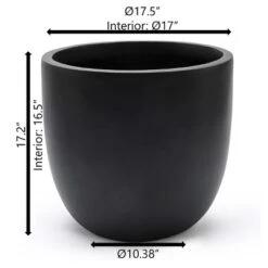 LuxenHome 17.2" Round Tapered Black Planter, Magnesium Oxide Pot For Indoor/Outdoor Use -LuxenHome GUEST 1e6fc5ba 1a42 45c8 be02 52e0319740ec