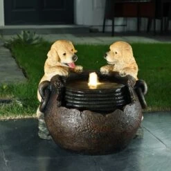 LuxenHome 16” Adorable Puppies Resin Water Fountain With LED Lights, Farmhouse Waterfall Outdoor And Indoor For Patio, Garden Decor Multicolored -LuxenHome GUEST 1f4871eb 2c52 4062 afea 378fca006005