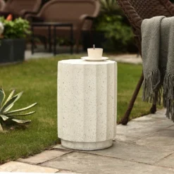 LuxenHome Off White With Gray Cement Round Side Table -LuxenHome GUEST 1f9c3d0e 26c5 4235 a2e5 975128fa541b
