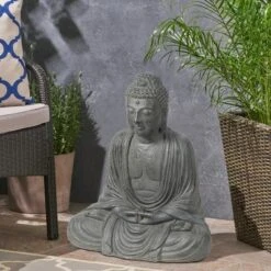 LuxenHome 17" H Gray MgO Meditating Buddha Garden Outdoor Statue -LuxenHome GUEST 20ba34f6 3cc1 4e81 bb36 fa5c8a4485cc