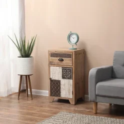 LuxenHome Wood Farmhouse 1-Drawer 1-Door Side Table With Storage. -LuxenHome GUEST 20e1f433 d1fe 48fc 87d6 6870a727589f