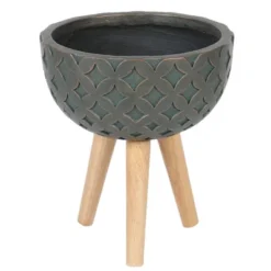LuxenHome Butterfly Embossed Brown 12.25" Round MgO Planter With Wood Legs 9 LuxenHome Butterfly Embossed Brown 12.25" Round MgO Planter With Wood Legs -LuxenHome GUEST 21135b5d 4cbe 4100 ab6f 665728aa43b6