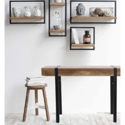 LuxenHome Oak Finish MDF Wood Black Metal Console & Entry Table 21 LuxenHome Oak Finish MDF Wood Black Metal Console & Entry Table -LuxenHome GUEST 21587e9b 4e19 4f6a a2eb 91d2c79d1472