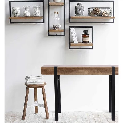 LuxenHome Oak Finish MDF Wood Black Metal Console & Entry Table 8 LuxenHome Oak Finish MDF Wood Black Metal Console & Entry Table - Image 8