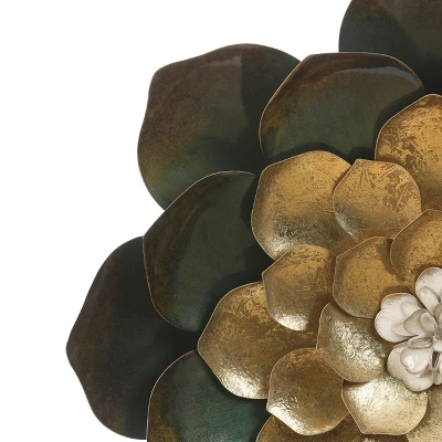LuxenHome Green, Gold, And White Metal Flower Wall Decor 6 LuxenHome Green, Gold, And White Metal Flower Wall Decor - Image 6
