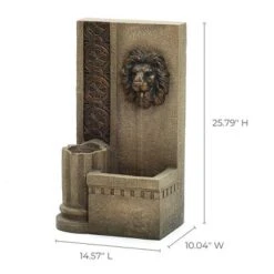 LuxenHome 25.8" H Sandstone Resin Regal Lion Head Floor Outdoor Water Fountain With Lights Brown -LuxenHome GUEST 233dc973 eb14 4db4 8881 851f919cb16b