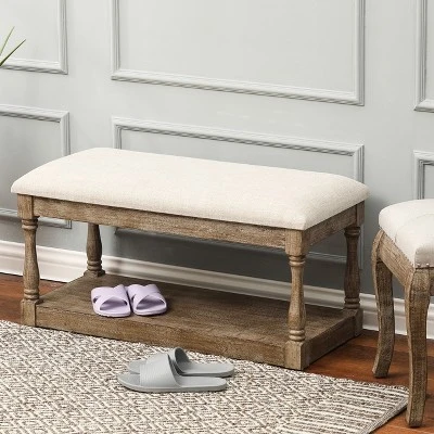 LuxenHome Upholstered Beige Linen Entryway And Bedroom Bench. 5 LuxenHome Upholstered Beige Linen Entryway And Bedroom Bench. - Image 5
