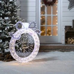 LuxenHome 3Ft Lighted Ornament & Snowflake Wreath, Silver & White Outdoor Christmas Decoration -LuxenHome GUEST 23a9c710 c39c 457b a384 1e01c015d27d