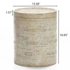 LuxenHome Beige And Brown MgO 13.6" Round Side Table For Indoor And Outdoor -LuxenHome GUEST 23e2cd67 6179 470b b6fb 4b08c3589d40