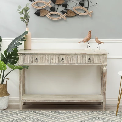 LuxenHome Whitewashed Wood 3-Drawer 1-Shelf Console And Entry Table 1 LuxenHome Whitewashed Wood 3-Drawer 1-Shelf Console And Entry Table
