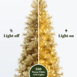 LuxenHome 7.5Ft Pre-Lit Gold Tinsel Artificial Pine Tree With Metal Stand -LuxenHome GUEST 25080816 731e 48fb 8358 b26966249ab4