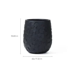 LuxenHome Round Black Geometric Planter – Indoor/Outdoor MgO Pot With Drainage Plug -LuxenHome GUEST 25678195 3196 42ce a105 05f08809ea15