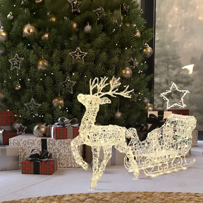 LuxenHome 2-Piece Lighted Reindeer And Sleigh Christmas Yard Decoration, Outdoor Holiday Set With Timer White 4 LuxenHome 2-Piece Lighted Reindeer And Sleigh Christmas Yard Decoration, Outdoor Holiday Set With Timer White - Image 4