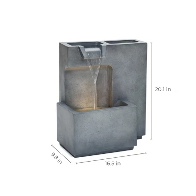 LuxenHome 20" Cascading Rectangle Water Fountain Outdoor With Planter And LED Lights, Resin Garden Garden Waterfall For Patio, Yard Gray 5 LuxenHome 20" Cascading Rectangle Water Fountain Outdoor With Planter And LED Lights, Resin Garden Garden Waterfall For Patio, Yard Gray - Image 5