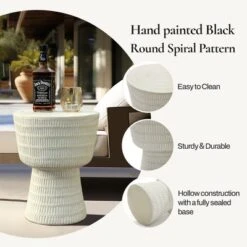 LuxenHome Outdoor Side Table, 15" Off White Round Spiral Pattern End Table,Accent Side Table For Outdoor And Indoor,Living Room,Backyard Off-White -LuxenHome GUEST 27d37c1f 6d22 4c85 a203 10c570f9134d