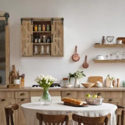 LuxenHome Farmhouse Wood Sliding 2-Door Wall Storage Cabinet -LuxenHome GUEST 27e1fa42 e732 405e 93ae fd8f6f999978