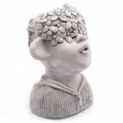LuxenHome Gray MgO Kissing Flower Child Bust Planter -LuxenHome GUEST 285c6034 f100 4812 b147 4cd32f9aeb28