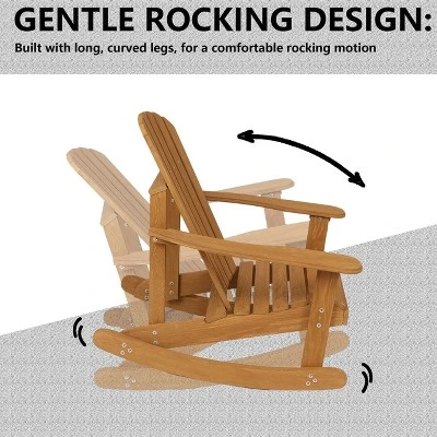 LuxenHome Natural Brown Wood Outdoor Adirondack Rocking Chair 2 LuxenHome Natural Brown Wood Outdoor Adirondack Rocking Chair - Image 2