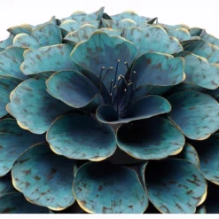 LuxenHome 23.5" Round Teal Blue Flower Metal Wall Decor Art -LuxenHome GUEST 297e684e a28b 462a a8ad 5200de986e15