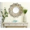 LuxenHome Distressed Brown And White Leaf Wreath Metal Frame Wall Mirror