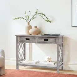 LuxenHome Gray Wood 2-Drawer 1-Shelf Console And Entryway Table -LuxenHome GUEST 2b5e93db 1a42 49eb 81e9 9afde221ea20