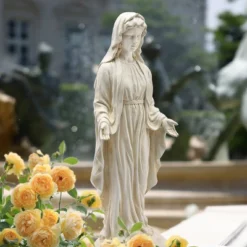 LuxenHome 30.5" H Virgin Mary Indoor Outdoor Statue Garden Statues, Gray Or Ivory -LuxenHome GUEST 2b91d969 fd1f 4bf2 abb0 aaa03f5ce4c8