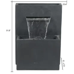 LuxenHome 32" H Resin Modern Waterfall Outdoor Fountain With Planter, Outdoor Water Fountain Indoor And Outdoor Use Gray -LuxenHome GUEST 2d058f8d 21fb 4d26 845e 68d0bc878707