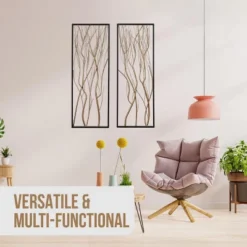 LuxenHome Gold Metal Branch Wall Decor, Set Of 2 -LuxenHome GUEST 2d078181 ef88 4e6b 9c62 23edf62d2cfa
