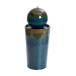 LuxenHome 30" Ceramic Outdoor Water Fountain, Glazed Blue Bubbling Sphere Garden Water Fountain Outdoor And Indoor -LuxenHome GUEST 2e0005de d879 4424 b768 69c6eedf46ee