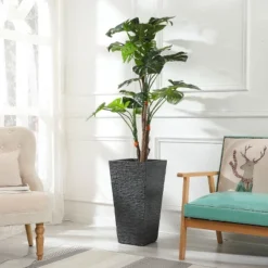 LuxenHome Gray MgO Tall Tapered Square Planter -LuxenHome GUEST 2e2a3e29 9665 469a 9d56 88b1ada1422a