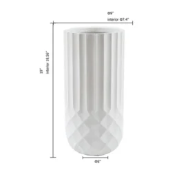LuxenHome Tall MgO Planter, White Round Pot With Diamond & Fluted Texture -LuxenHome GUEST 2f94cc9d 5131 4b6f ac5f 40c8339f3029