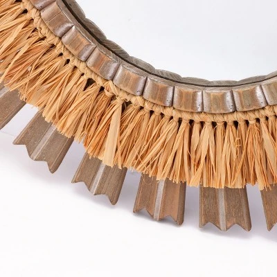 LuxenHome 24" Round Boho Style Raffia Accent Wall Mirror Wall Decor Home Decor 7 LuxenHome 24" Round Boho Style Raffia Accent Wall Mirror Wall Decor Home Decor - Image 7
