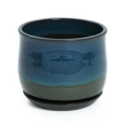 LuxenHome Blue And Green Ombre Round Decorative Ceramic Planter Pot -LuxenHome GUEST 30ecf5ef e14b 4f43 b965 91f9191b33db
