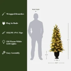 LuxenHome 4.5Ft Pre-Lit Artificial Pine Christmas Tree With Pinecones And Black Urn Planter Pot Green -LuxenHome GUEST 313441f8 944e 4146 a13f 412182a6647f