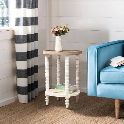 LuxenHome White And Natural Wood Round Accent Side Table With Storage. 4 LuxenHome White And Natural Wood Round Accent Side Table With Storage. - Image 4