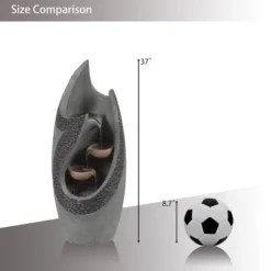 LuxenHome Stone-Gray Cement Modern Tiered Outdoor Garden Fountain With Lights -LuxenHome GUEST 326d5ef9 17ac 4a8f 8776 6106e6fe293f