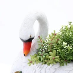 LuxenHome White Resin Swan Family Planter -LuxenHome GUEST 3284aae3 32f9 4084 9c88 f3c6f7f17d6d